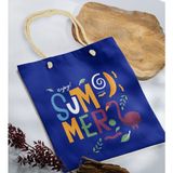 Bk Gift Yaz Temalı Saks Mavi Halat Saplı Kumaş Plaj Çantası -13 Baskılı Omuz Çantası