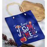Bk Gift Yaz Temalı Saks Mavi Halat Saplı Kumaş Plaj Çantası -14 Baskılı Omuz Çantası
