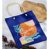 Bk Gift Yaz Temalı Saks Mavi Halat Saplı Kumaş Plaj Çantası -15 Baskılı Omuz Çantası
