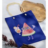 Bk Gift Yaz Temalı Saks Mavi Halat Saplı Kumaş Plaj Çantası -19 Baskılı Omuz Çantası