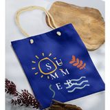 Bk Gift Yaz Temalı Saks Mavi Halat Saplı Kumaş Plaj Çantası -20 Baskılı Omuz Çantası