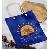Bk Gift Yaz Temalı Saks Mavi Halat Saplı Kumaş Plaj Çantası -21 Baskılı Omuz Çantası