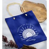 Bk Gift Yaz Temalı Saks Mavi Halat Saplı Kumaş Plaj Çantası -22 Baskılı Omuz Çantası