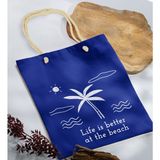 Bk Gift Yaz Temalı Saks Mavi Halat Saplı Kumaş Plaj Çantası -23 Baskılı Omuz Çantası