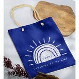 Bk Gift Yaz Temalı Saks Mavi Halat Saplı Kumaş Plaj Çantası -24 Baskılı Omuz Çantası