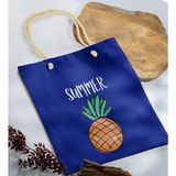 Bk Gift Yaz Temalı Saks Mavi Halat Saplı Kumaş Plaj Çantası -4 Baskılı Omuz Çantası