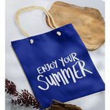 Bk Gift Yaz Temalı Saks Mavi Halat Saplı Kumaş Plaj Çantası -6 Baskılı Omuz Çantası