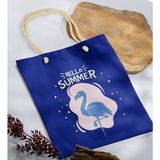 Bk Gift Yaz Temalı Saks Mavi Halat Saplı Kumaş Plaj Çantası -7 Baskılı Omuz Çantası
