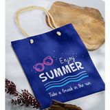 Bk Gift Yaz Temalı Saks Mavi Halat Saplı Kumaş Plaj Çantası -8 Baskılı Omuz Çantası
