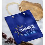 Bk Gift Yaz Temalı Saks Mavi Halat Saplı Kumaş Plaj Çantası -9 Baskılı Omuz Çantası
