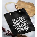 Bk Gift Yaz Temalı Siyah Halat Saplı Kumaş Plaj Çantası -1 Baskılı Omuz Çantası