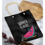 Bk Gift Yaz Temalı Siyah Halat Saplı Kumaş Plaj Çantası -10 Baskılı Omuz Çantası