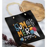 Bk Gift Yaz Temalı Siyah Halat Saplı Kumaş Plaj Çantası -12 Baskılı Omuz Çantası