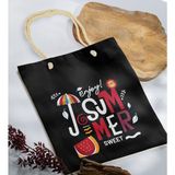 Bk Gift Yaz Temalı Siyah Halat Saplı Kumaş Plaj Çantası -14 Baskılı Omuz Çantası