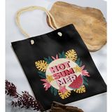 Bk Gift Yaz Temalı Siyah Halat Saplı Kumaş Plaj Çantası -16 Baskılı Omuz Çantası