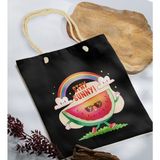 Bk Gift Yaz Temalı Siyah Halat Saplı Kumaş Plaj Çantası -18 Baskılı Omuz Çantası