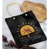 Bk Gift Yaz Temalı Siyah Halat Saplı Kumaş Plaj Çantası -21 Baskılı Omuz Çantası