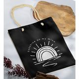Bk Gift Yaz Temalı Siyah Halat Saplı Kumaş Plaj Çantası -22 Baskılı Omuz Çantası