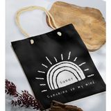 Bk Gift Yaz Temalı Siyah Halat Saplı Kumaş Plaj Çantası -24 Baskılı Omuz Çantası