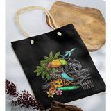 Bk Gift Yaz Temalı Siyah Halat Saplı Kumaş Plaj Çantası -3 Baskılı Omuz Çantası