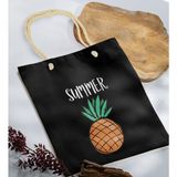 Bk Gift Yaz Temalı Siyah Halat Saplı Kumaş Plaj Çantası -4 Baskılı Omuz Çantası