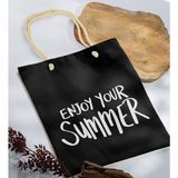 Bk Gift Yaz Temalı Siyah Halat Saplı Kumaş Plaj Çantası -6 Baskılı Omuz Çantası