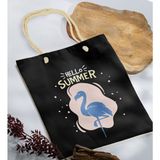 Bk Gift Yaz Temalı Siyah Halat Saplı Kumaş Plaj Çantası -7 Baskılı Omuz Çantası