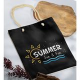 Bk Gift Yaz Temalı Siyah Halat Saplı Kumaş Plaj Çantası -9 Baskılı Omuz Çantası