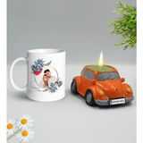 BK Gift Yılbaşı Hediyesi Bk Gift Kişiye Özel Isimli Fotoğraflı Beyaz Kupa Bardak ve Plakalı Nostaljik Vosvos Mum Hediye Seti-1, Sevgiliye, Arkadaşa Hediye