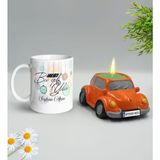 BK Gift Yılbaşı Hediyesi Bk Gift Kişiye Özel Yeni Yıl Tasarımlı Beyaz Kupa Bardak ve Plakalı Nostaljik Vosvos Mum Hediye Seti-10, Sevgiliye, Arkadaşa Hediye