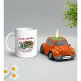 BK Gift Yılbaşı Hediyesi Bk Gift Kişiye Özel Yeni Yıl Tasarımlı Beyaz Kupa Bardak ve Plakalı Nostaljik Vosvos Mum Hediye Seti-12, Sevgiliye, Arkadaşa Hediye
