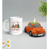 BK Gift Yılbaşı Hediyesi Bk Gift Kişiye Özel Yeni Yıl Tasarımlı Beyaz Kupa Bardak ve Plakalı Nostaljik Vosvos Mum Hediye Seti-13, Sevgiliye, Arkadaşa Hediye