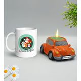 BK Gift Yılbaşı Hediyesi Bk Gift Kişiye Özel Yeni Yıl Tasarımlı Beyaz Kupa Bardak ve Plakalı Nostaljik Vosvos Mum Hediye Seti-3, Sevgiliye, Arkadaşa Hediye