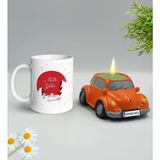 BK Gift Yılbaşı Hediyesi Bk Gift Kişiye Özel Yeni Yıl Tasarımlı Beyaz Kupa Bardak ve Plakalı Nostaljik Vosvos Mum Hediye Seti-4, Sevgiliye, Arkadaşa Hediye