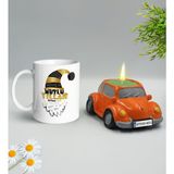 BK Gift Yılbaşı Hediyesi Bk Gift Kişiye Özel Yeni Yıl Tasarımlı Beyaz Kupa Bardak ve Plakalı Nostaljik Vosvos Mum Hediye Seti-6, Sevgiliye, Arkadaşa Hediye