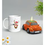 BK Gift Yılbaşı Hediyesi Bk Gift Kişiye Özel Yeni Yıl Tasarımlı Beyaz Kupa Bardak ve Plakalı Nostaljik Vosvos Mum Hediye Seti-7, Sevgiliye, Arkadaşa Hediye