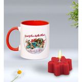 BK Gift Yılbaşı Hediyesi Bk Gift Kişiye Özel Yeni Yıl Tasarımlı Kırmızı Kupa Bardak ve Kırmızı Kar Tanesi Kokulu Mum Hediye Seti-12, Sevgiliye, Arkadaşa Hediye
