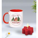 BK Gift Yılbaşı Hediyesi Bk Gift Kişiye Özel Yeni Yıl Tasarımlı Kırmızı Kupa Bardak ve Kırmızı Kar Tanesi Kokulu Mum Hediye Seti-13, Sevgiliye, Arkadaşa Hediye