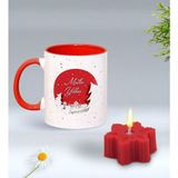 BK Gift Yılbaşı Hediyesi Bk Gift Kişiye Özel Yeni Yıl Tasarımlı Kırmızı Kupa Bardak ve Kırmızı Kar Tanesi Kokulu Mum Hediye Seti-4, Sevgiliye, Arkadaşa Hediye