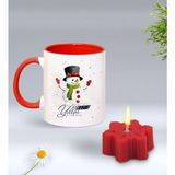 BK Gift Yılbaşı Hediyesi Bk Gift Kişiye Özel Yeni Yıl Tasarımlı Kırmızı Kupa Bardak ve Kırmızı Kar Tanesi Kokulu Mum Hediye Seti-8, Sevgiliye, Arkadaşa Hediye