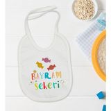 Bk Kids Bayram Şekeri Tasarımlı Bebek Mama Önlüğü - Model 1 - 0 - 2 Yaş - Beyaz