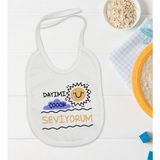 Bk Kids Dayımı Çok Seviyorum Tasarımlı Bebek Mama Önlüğü - Model 1 - 0 - 2 Yaş - Beyaz
