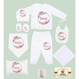 Bk Kids Kişiye Özel 10 Parça Beyaz Hastane Çıkışı Battaniye ve Yastık Hediye Seti, Yeni Doğan Bebek Giyim Hediyesi-21 - Yenidoğan - Renkli