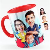 BK Kişiye Özel Aile Karikatürlü Kırmızı Kupa Bardak - 1