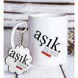 BK Kişiye Özel Aşık Anlamı Beyaz Kupa ve Anahtarlık Hediye Seti