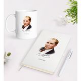 Bk Kişiye Özel Atatürk Temalı Beyaz Defter Kalem Kupa Seti-12