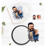 BK Kişiye Özel Baba Oğul Karikatürlü Beyaz Kupa ve Ahşap Bardak Altlığı Hediye Seti-1
