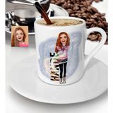 BK Kişiye Özel Barbie Bebek Karikatürlü Türk Kahvesi Fincanı-1 - Beyaz