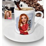 BK Kişiye Özel Barbie Bebek Karikatürlü Türk Kahvesi Fincanı-2 - Beyaz