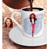 BK Kişiye Özel Barbie Bebek Karikatürlü Türk Kahvesi Fincanı-4 - Beyaz